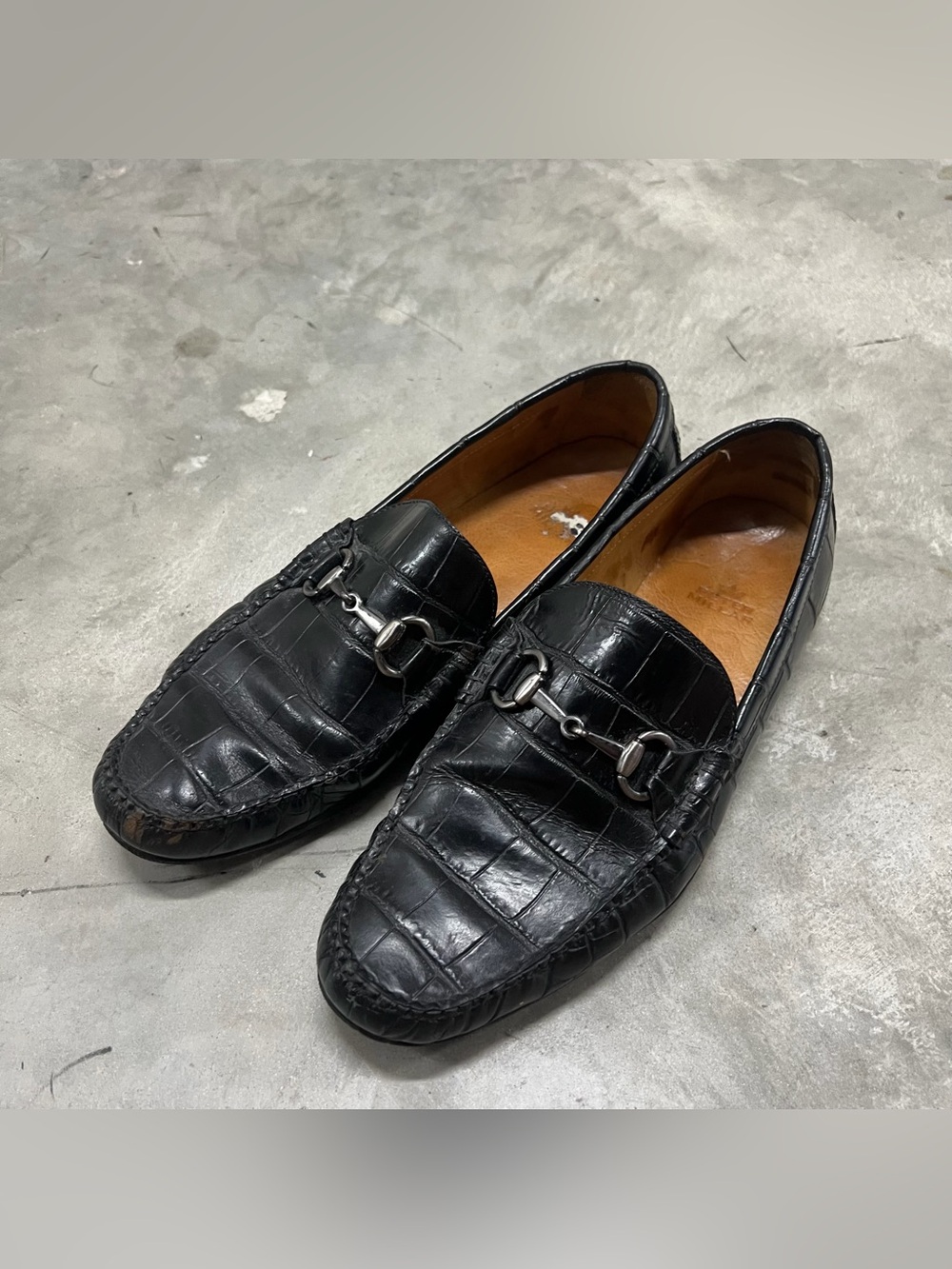 Peter Millar Horse Bit Black Croc Embossed Leather Loafers Mens Size 9 M Gator
